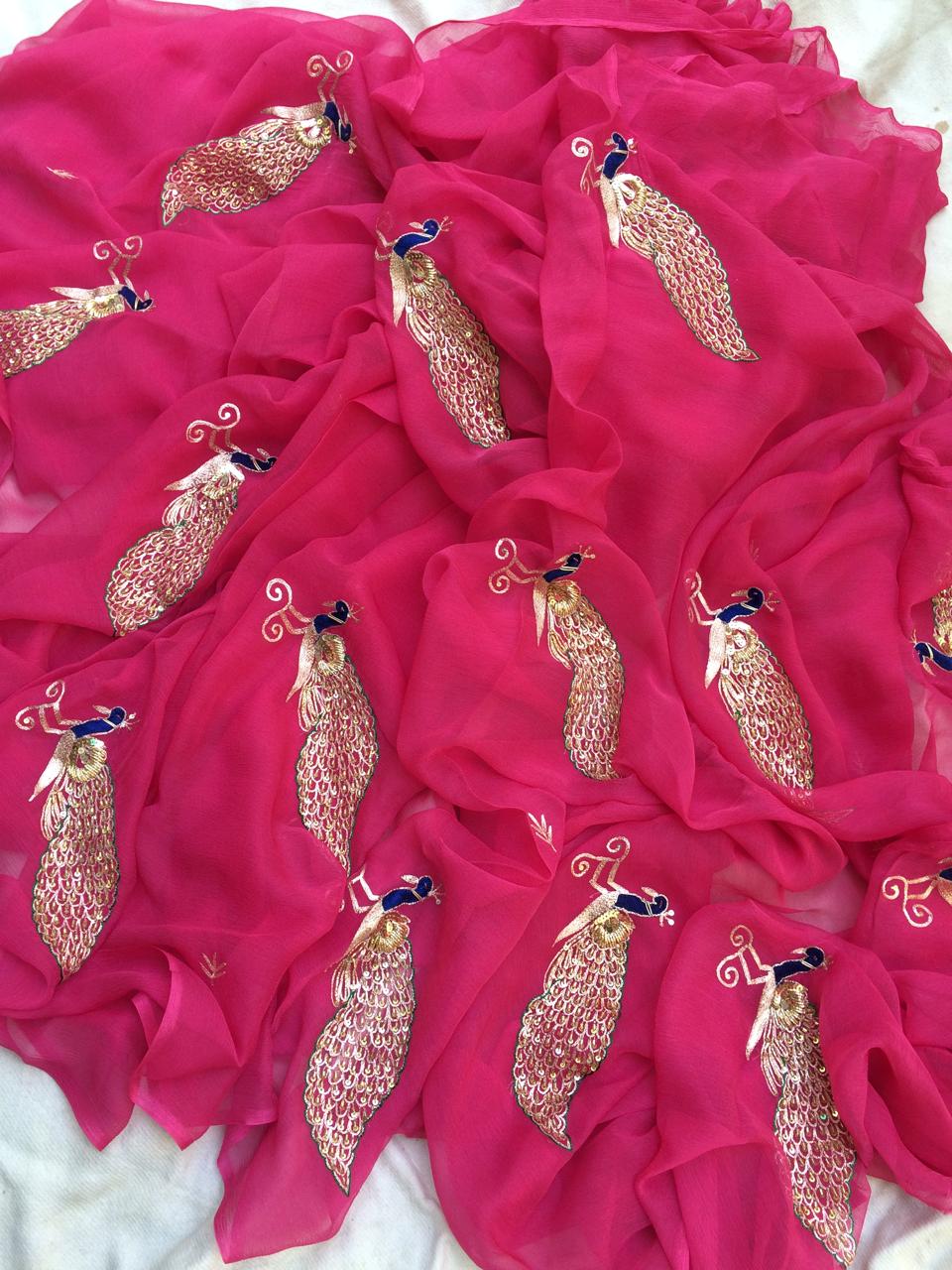 Pink peacock buta saree