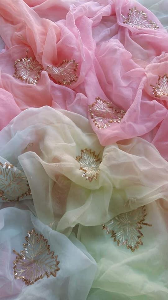 Ombre pink blue shaded sequins buta saree