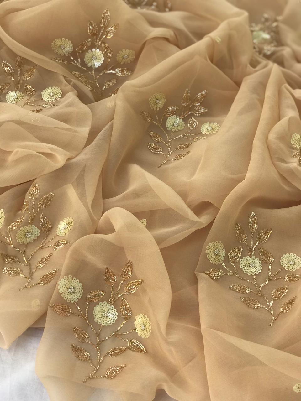 Beige sequins buta saree