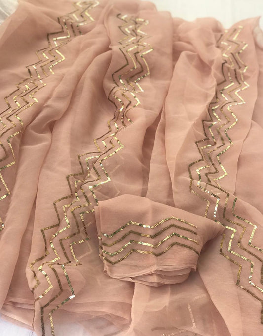 Copper sequins zigzag saree