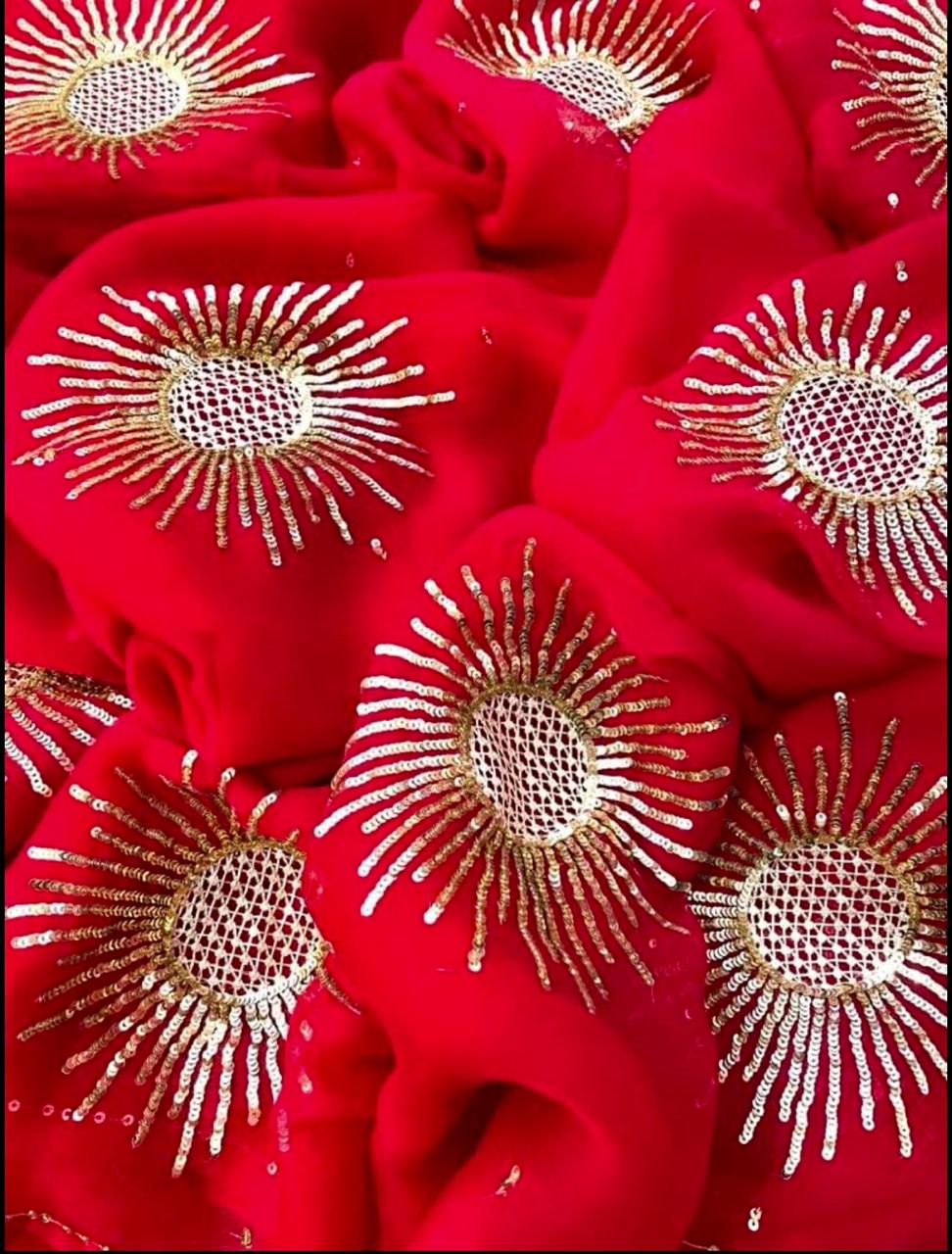 Red sequins buta saree