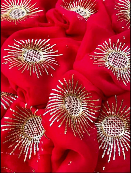 Red sequins buta saree