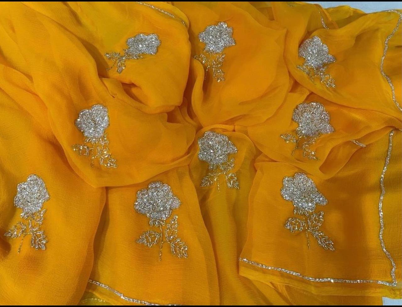 Yellow cutdana flower motif