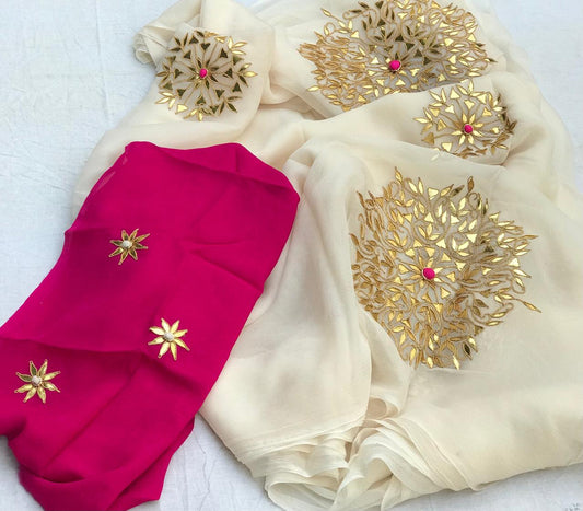 Cream rangoli Gottapatti saree