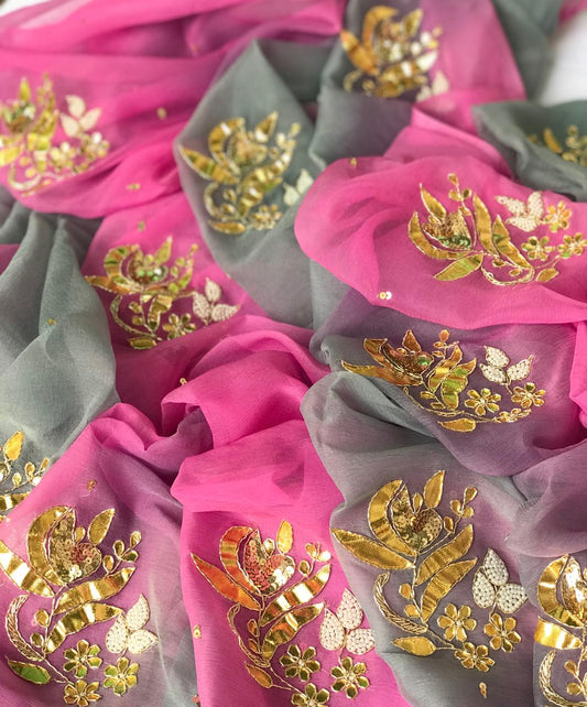 Ombre grey pink gotta pearl motif