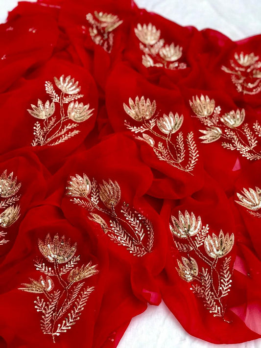 Red aari sequins motif