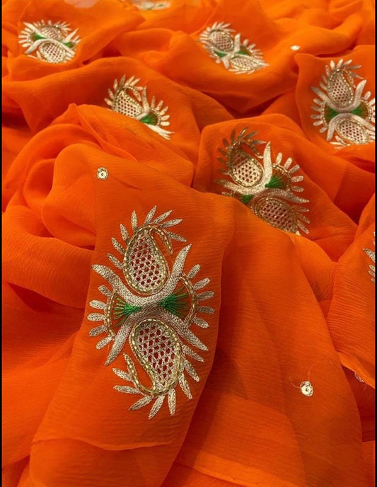 Orange aari buta saree