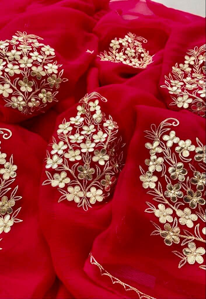 Red gottapatti buta saree