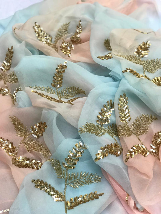 Ombre shaded sequins buta saree