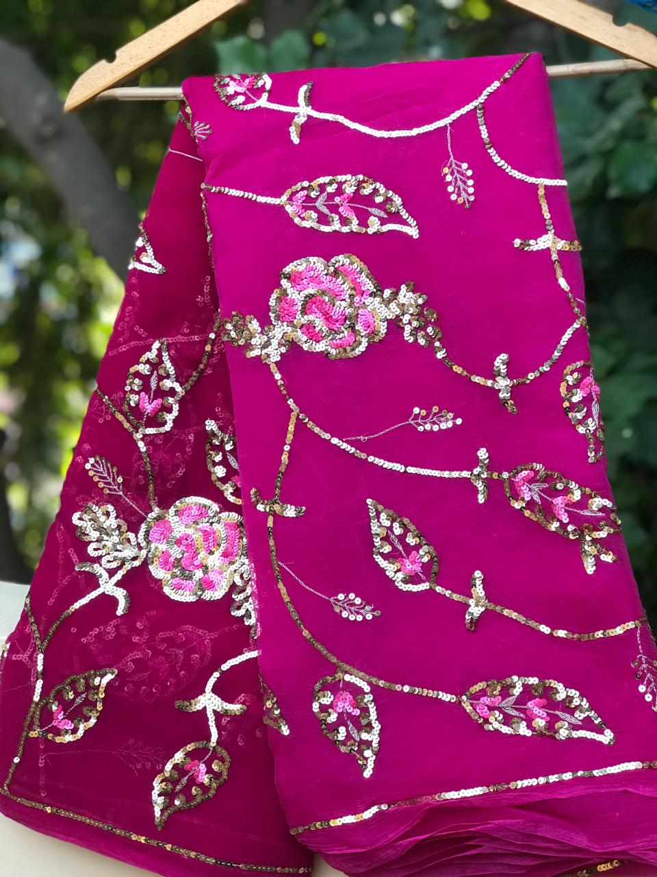Ombre pink shaded sequins Jaal saree