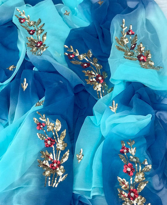 Ombre sky blue sequins buta saree