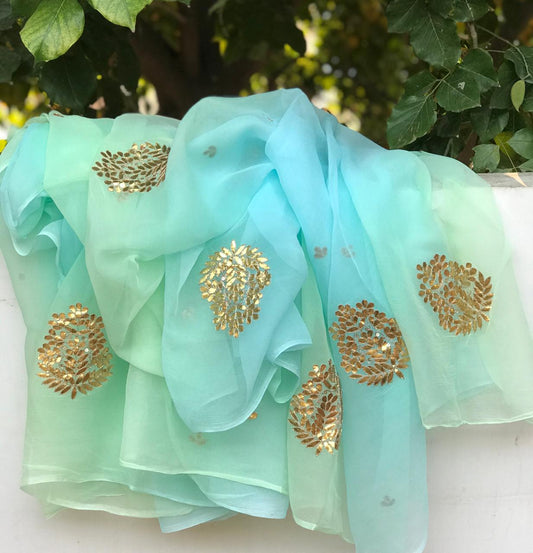 Ombre green shaded Gottapatti motif