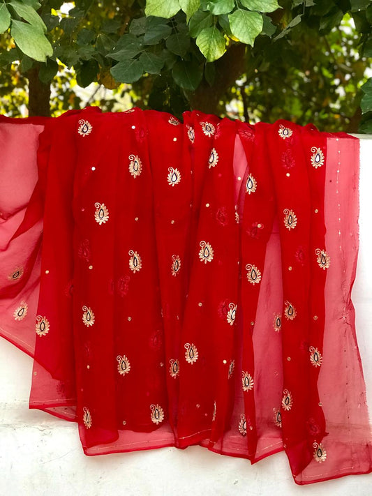 Red Zari kerry buta saree