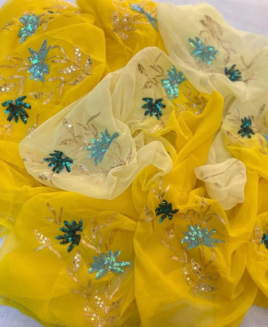 Ombre yellow shaded sequins buta saree