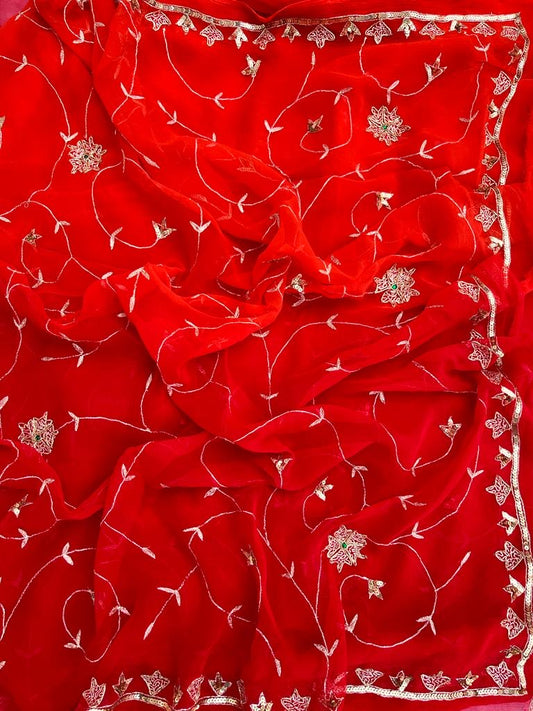 Red Zari Jaal saree