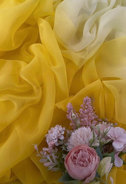 Ombre Yellow Cream Plain Shaded Miraya Chiffon Sarees