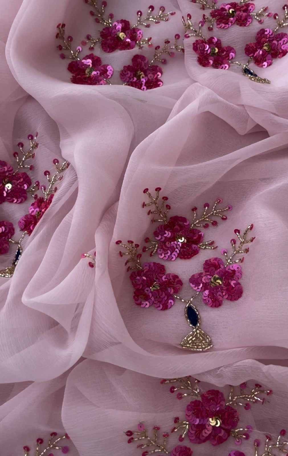 Pink sequins buta saree