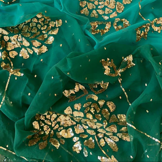 Ombre green sequins Jaal saree