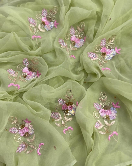 Green sequins buta saree