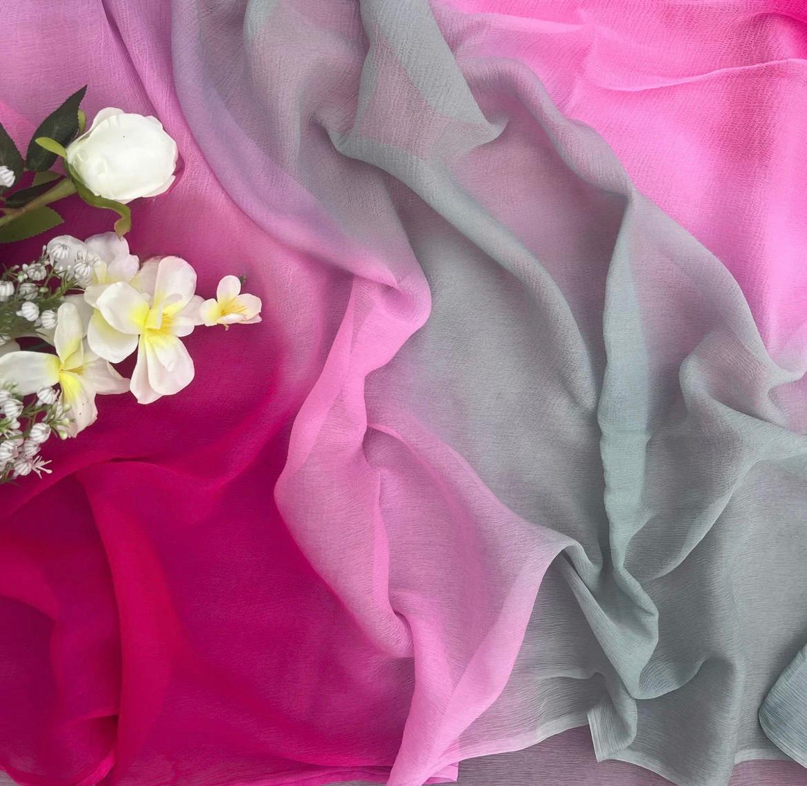 Ombre Pink Grey Magenta Plain Shaded Miraya Chiffon Sarees