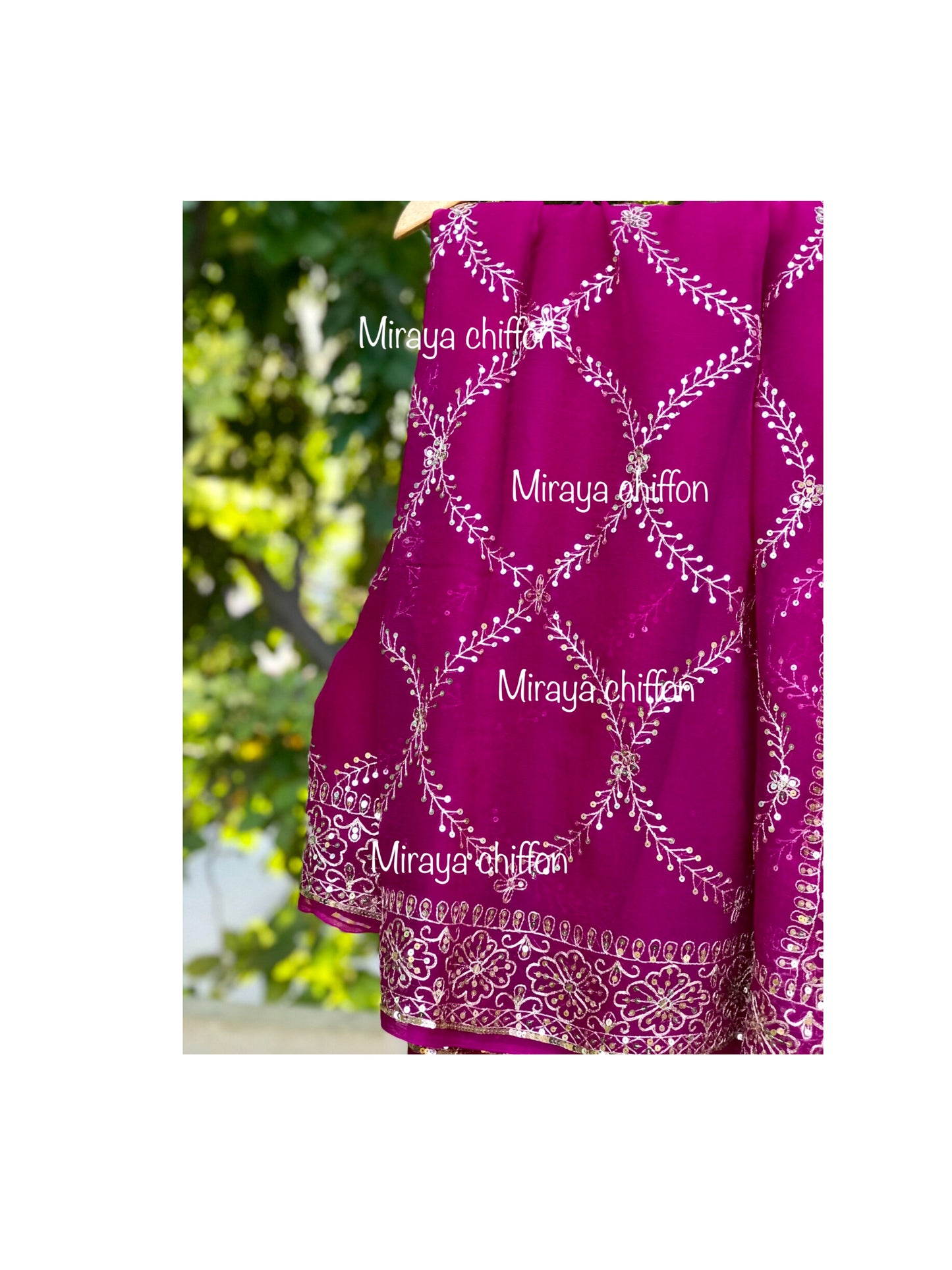 Wine Color Aari Sequins Jaal With Border Miraya Chiffon Sarees