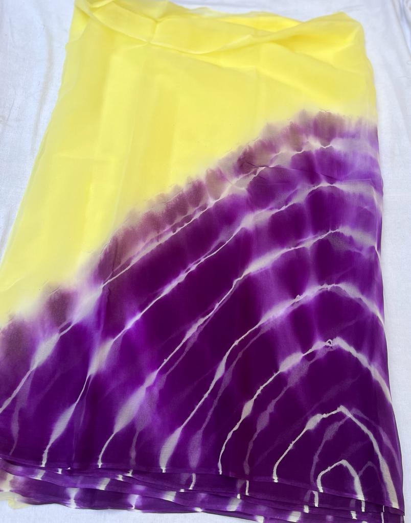 Lemon purple leheriya saree