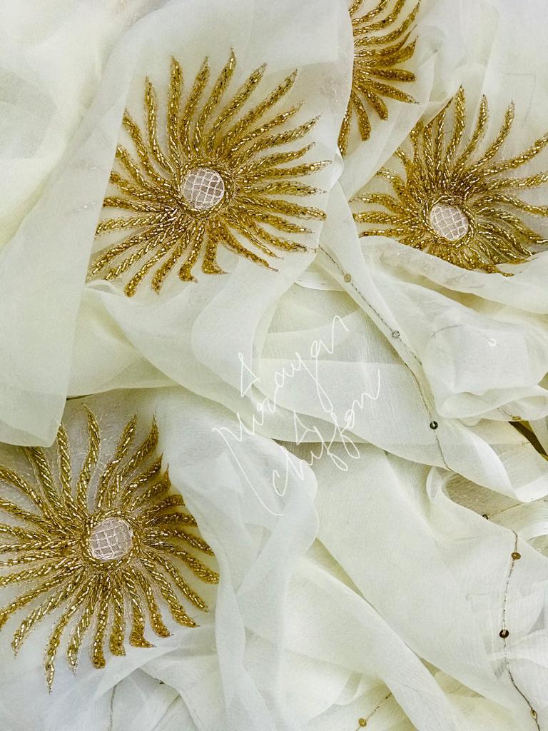 Cream Cutdana Motifs Miraya Sarees