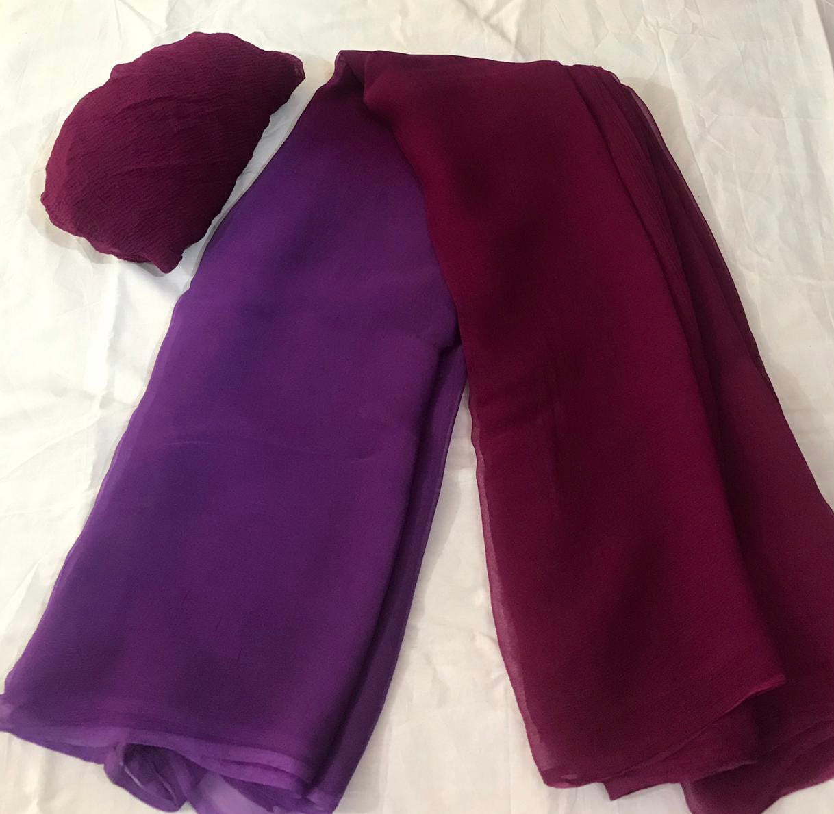 Ombre Purple Wine Plain Shaded Miraya Chiffon Sarees