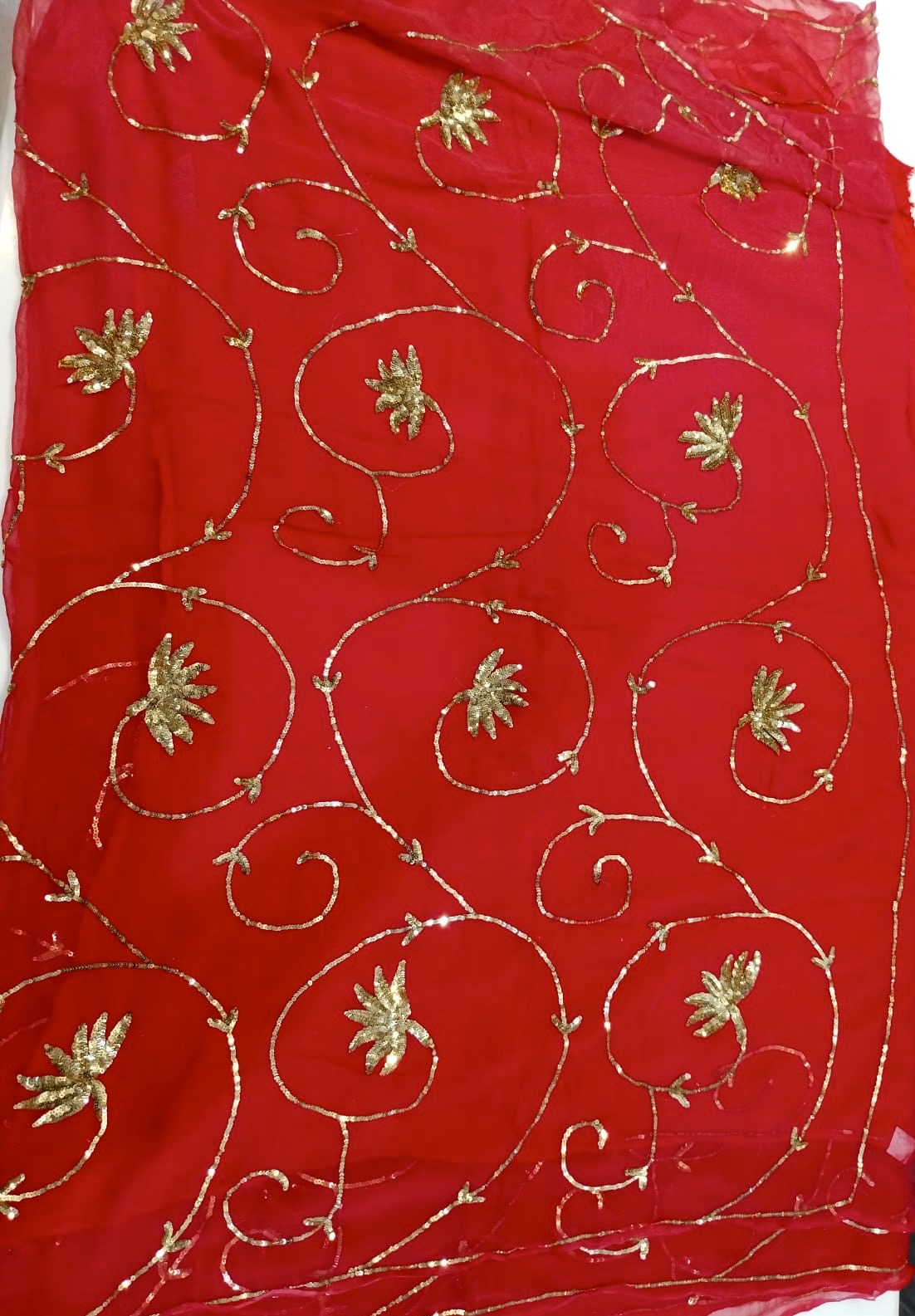 Red sequins Jaal saree