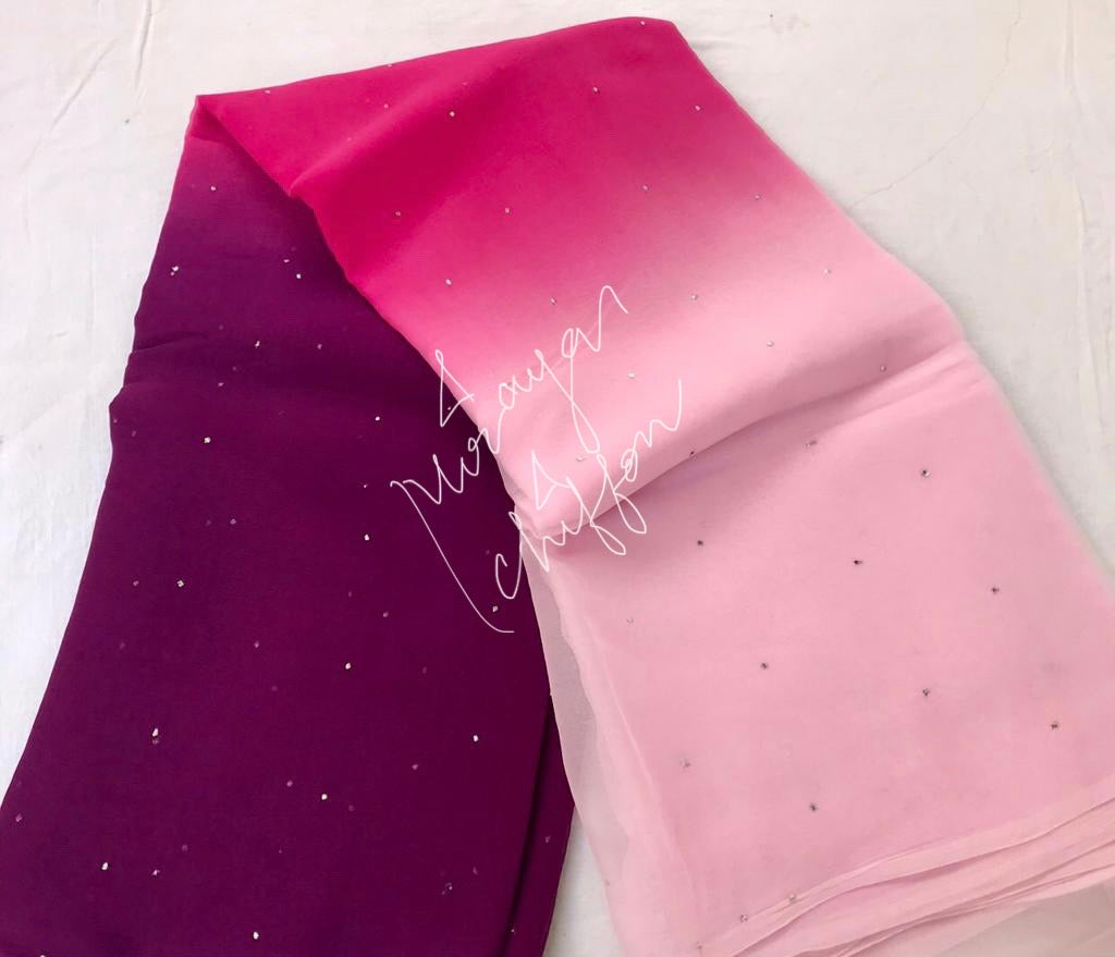 Baby Pink Ombre Dyed Mukaish Miraya Chiffon Sarees