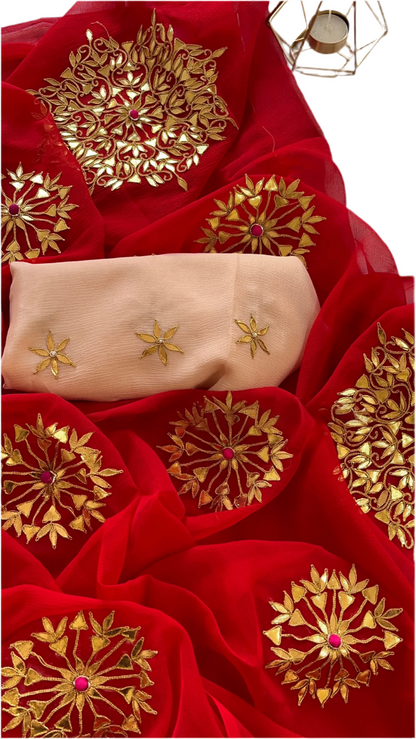 Red rangoli Gottapatti saree