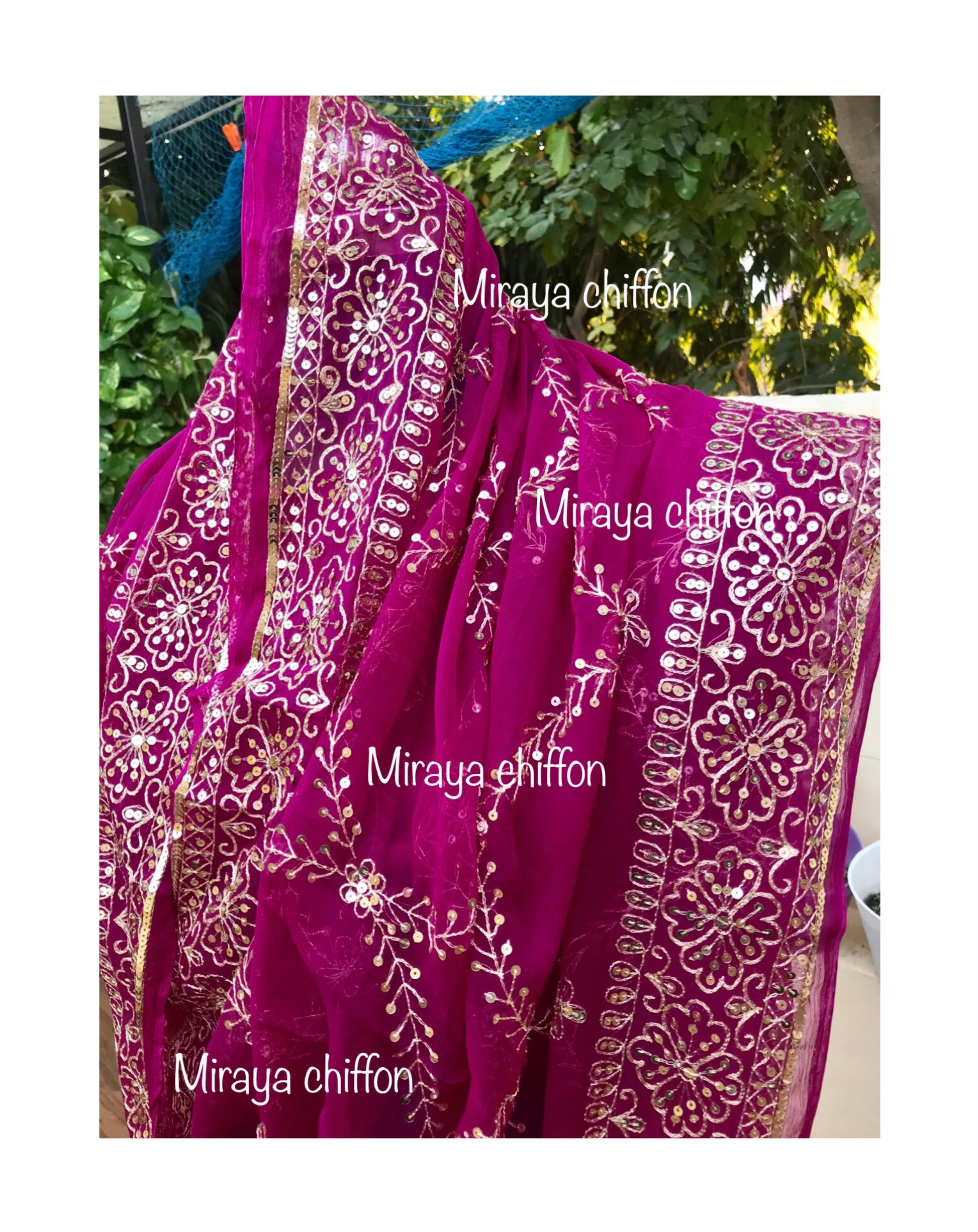 Wine Color Aari Sequins Jaal With Border Miraya Chiffon Sarees