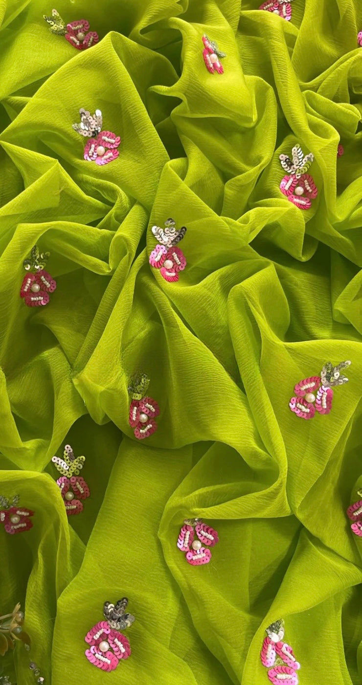 Parrot green sequins buta saree