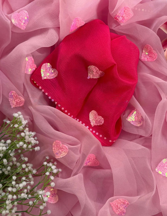 Pink heart sequins buta saree