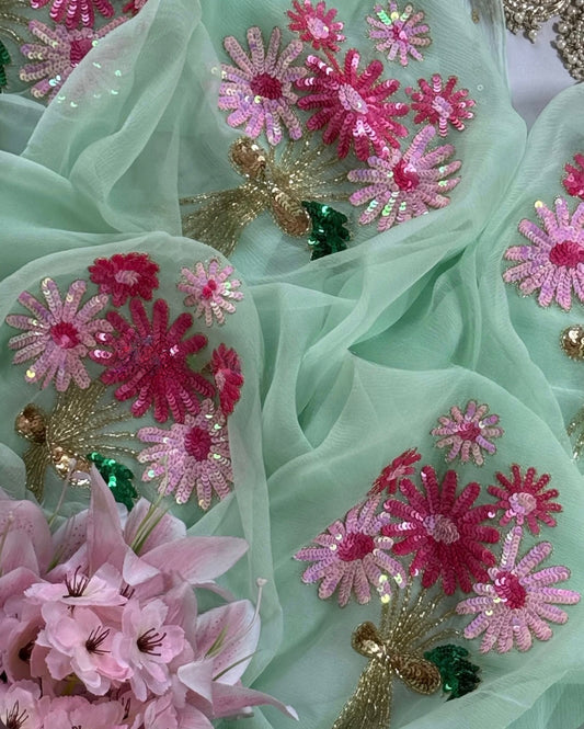 Powder blue sequins buta saree