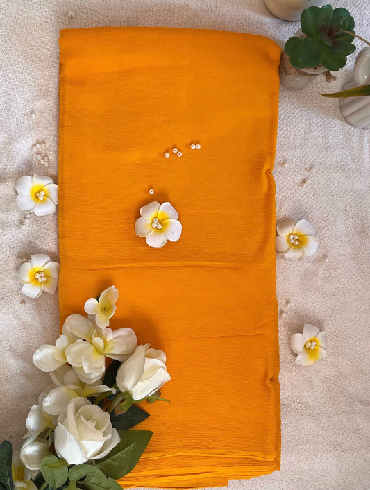 Mustard yellow chiffon saree