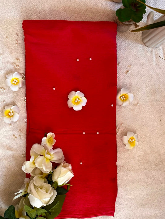 Red chiffon saree