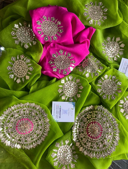 Green Zardoji gotta saree