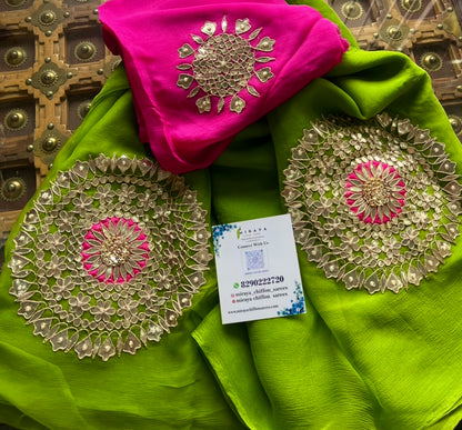 Green Zardoji gotta saree