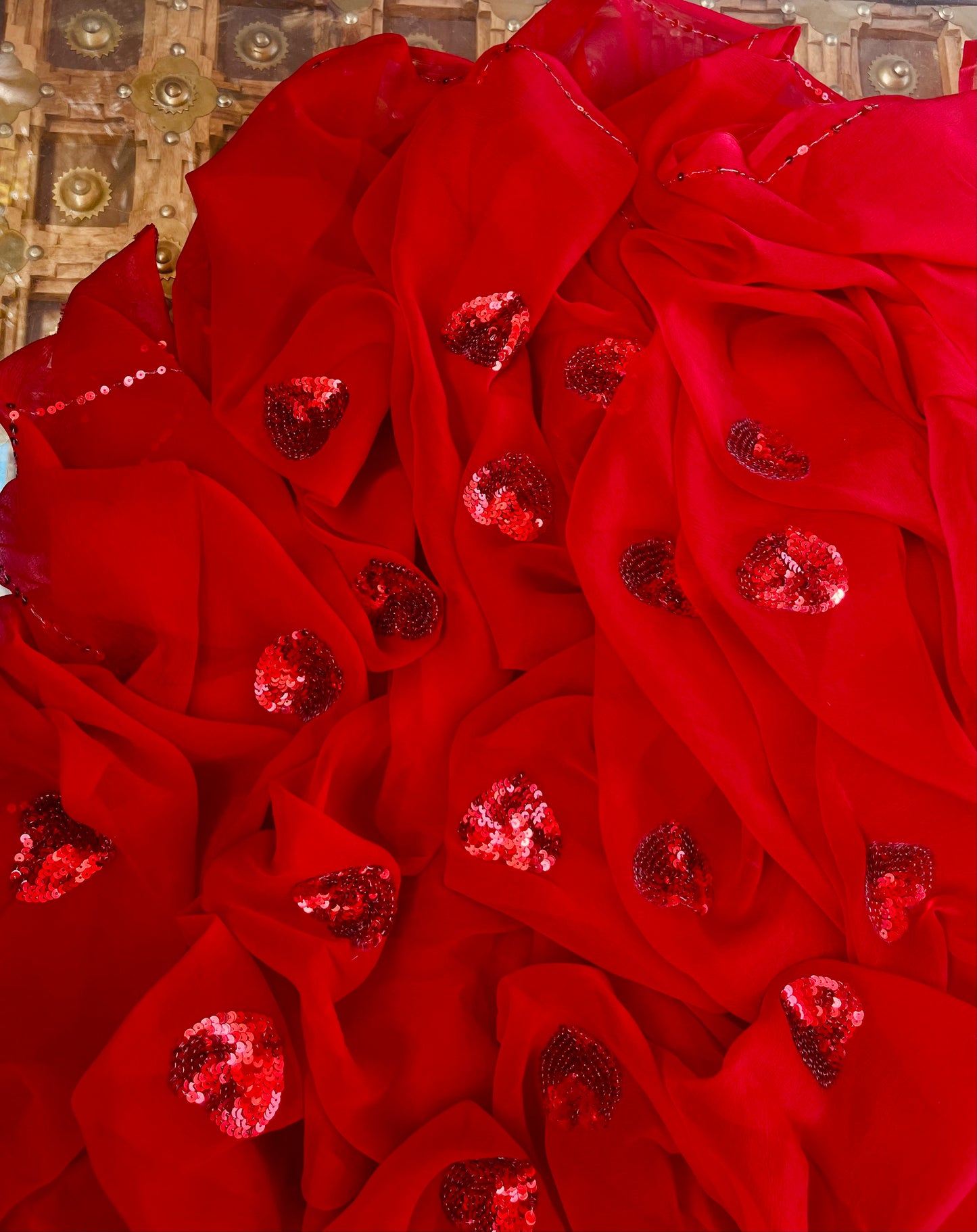 Red heart sequins buta saree