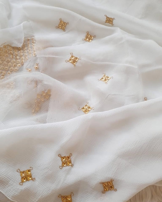 White danka worked saree