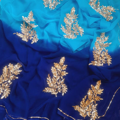 Ombre blue shaded sequins buta saree