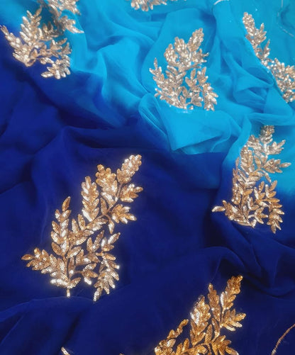 Ombre blue shaded sequins buta saree