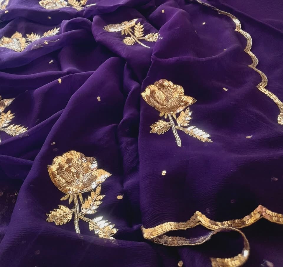 Purple sequins rose buta saree