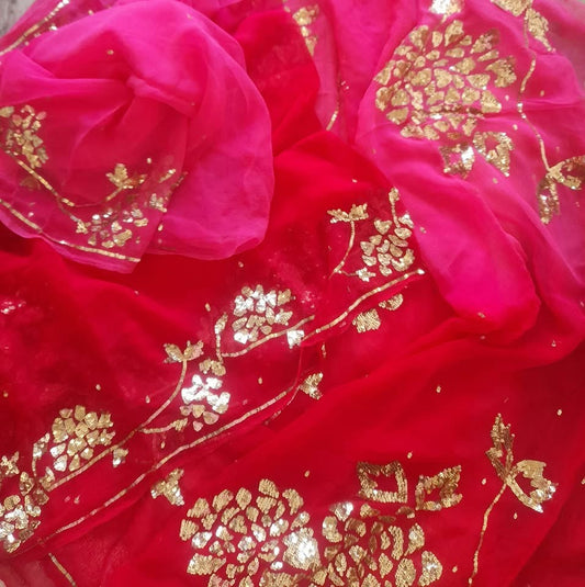 Ombre red Rani sequins Jaal saree