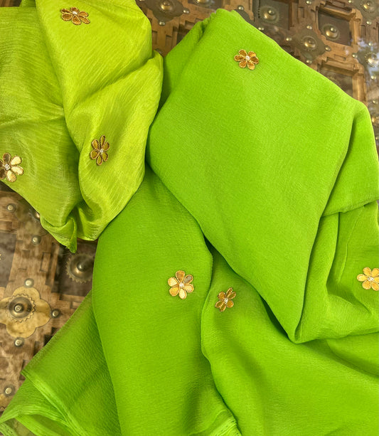 Parrot green Gottapatti buta saree