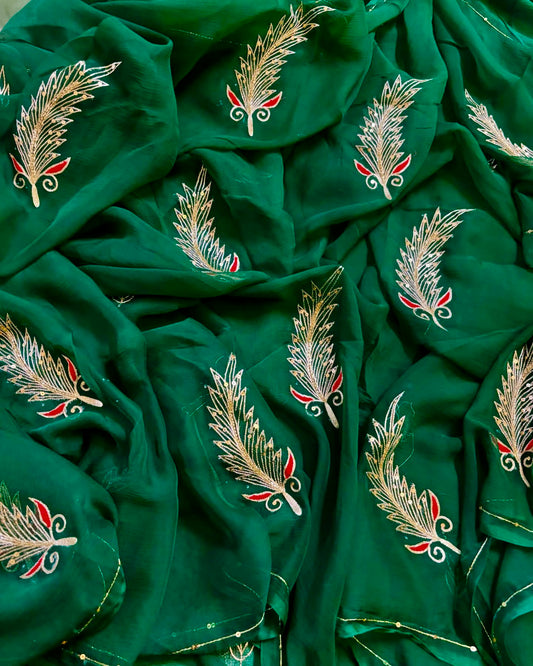 Bottle green Zari buta saree