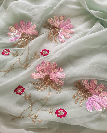 Powder blue cutdana sequins buta saree