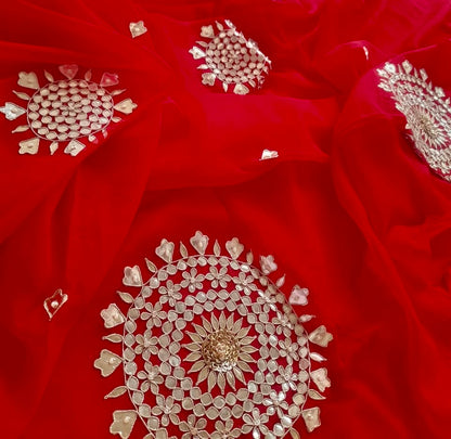 Red rangoli Gottapatti saree