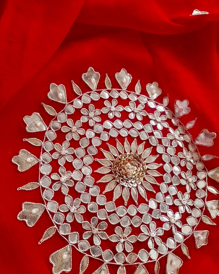 Red rangoli Gottapatti saree